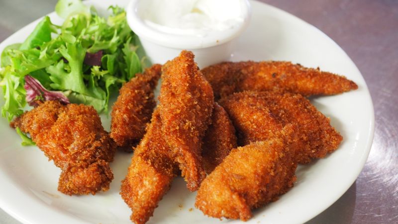 Honey Mustard Tenders - golden tenders with honey mustard